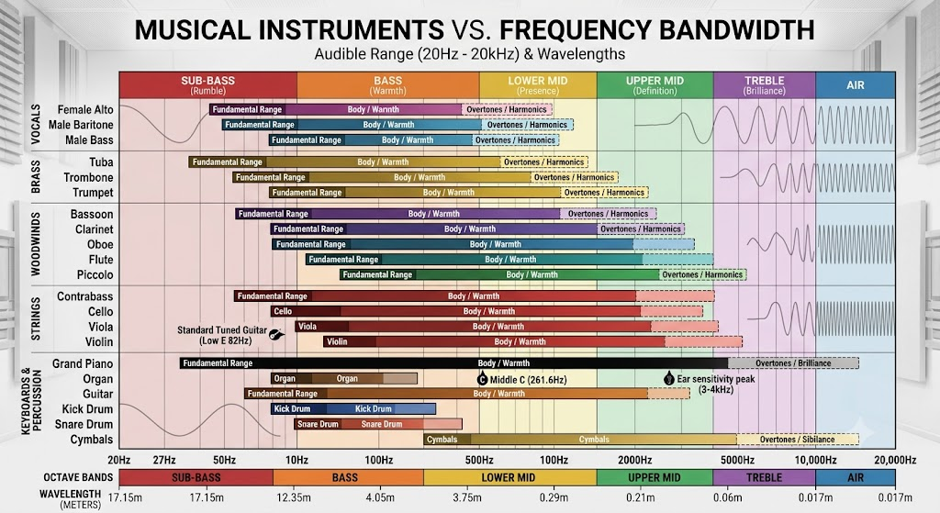 MUSICAL INSTRUMENTS VS. FREQUENCY BANDWIDTH